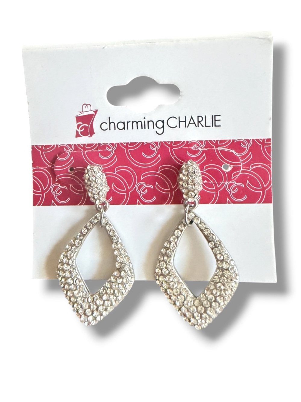 Charming Charlie Women’s Silver Crystal Drop Earrings Y2K Millennial Fashion